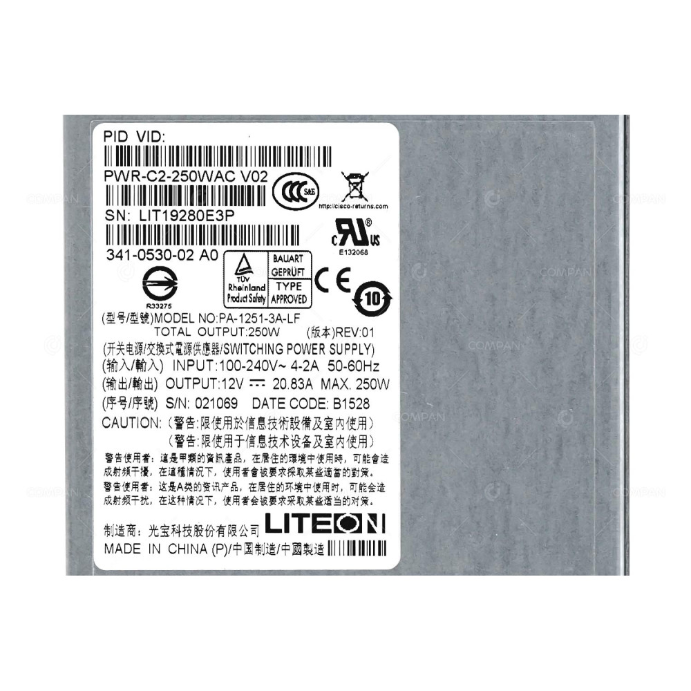 PWR-C2-250WAC CISCO 250W POWER SUPPLY FOR CISCO CATALYST 3650
